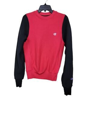 Champion Reverse Weave Vintage Sweatshirt Size XS Black & Red Colorblock Logo's